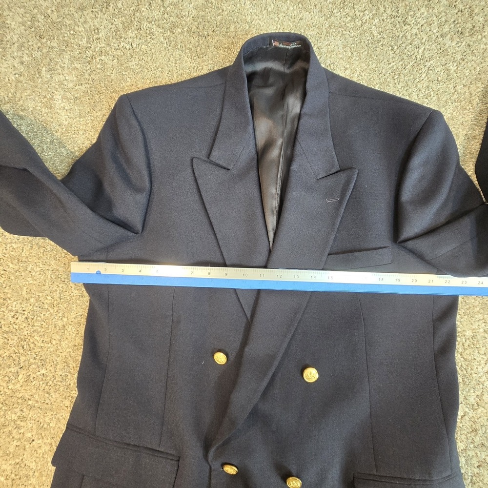 Stafford Blazer Men 44L Navy Blue Gold Button Double Breasted Sports Coat Jacket - Picture 7 of 10